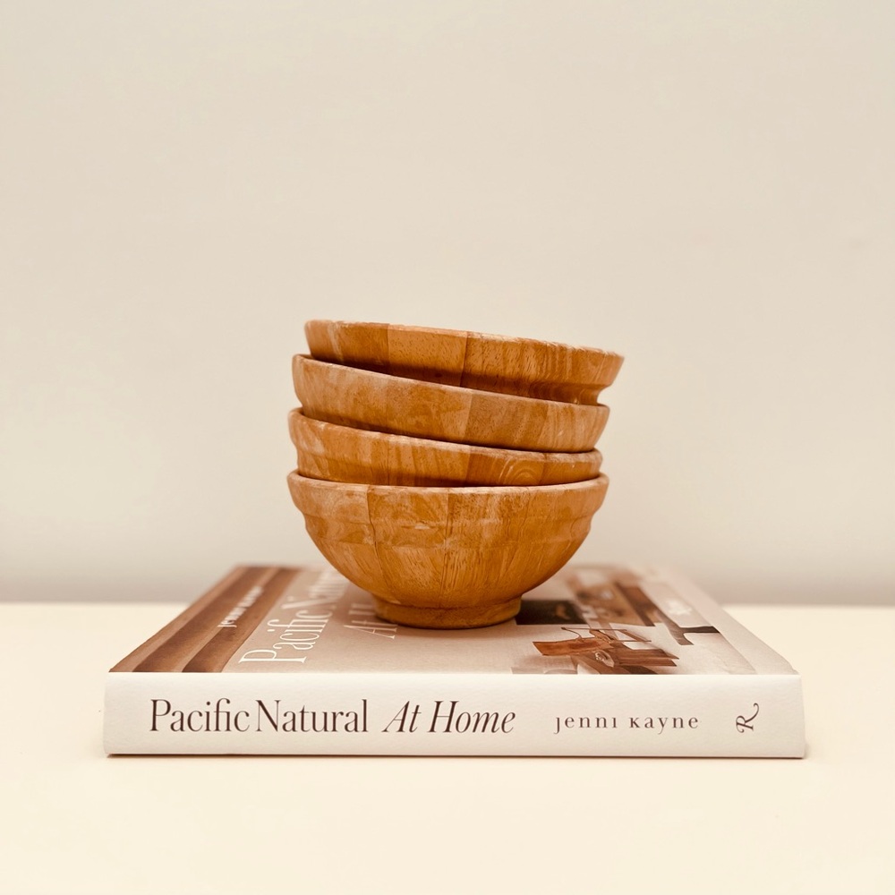 VINTAGE DANSK BLEACH TEAK WOOD MID-CENTURY BOWLS - SET OF 4 - MADE IN THAILAND - Picture 2 of 12